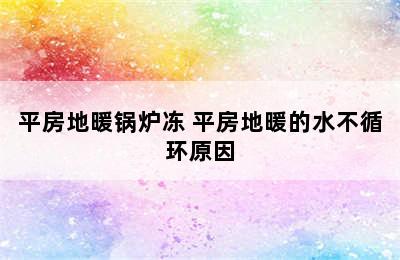 平房地暖锅炉冻 平房地暖的水不循环原因